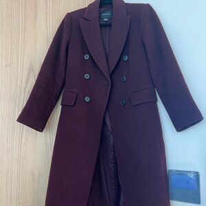 Club Monaco Double-Breasted Wool Burgundy Coat
